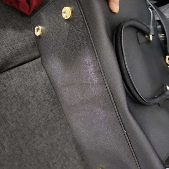 AUTHENTIC Michael Kors Hamilton Black Leather Gold Satchel Crossbody Tote Bag - Picture 9 of 10